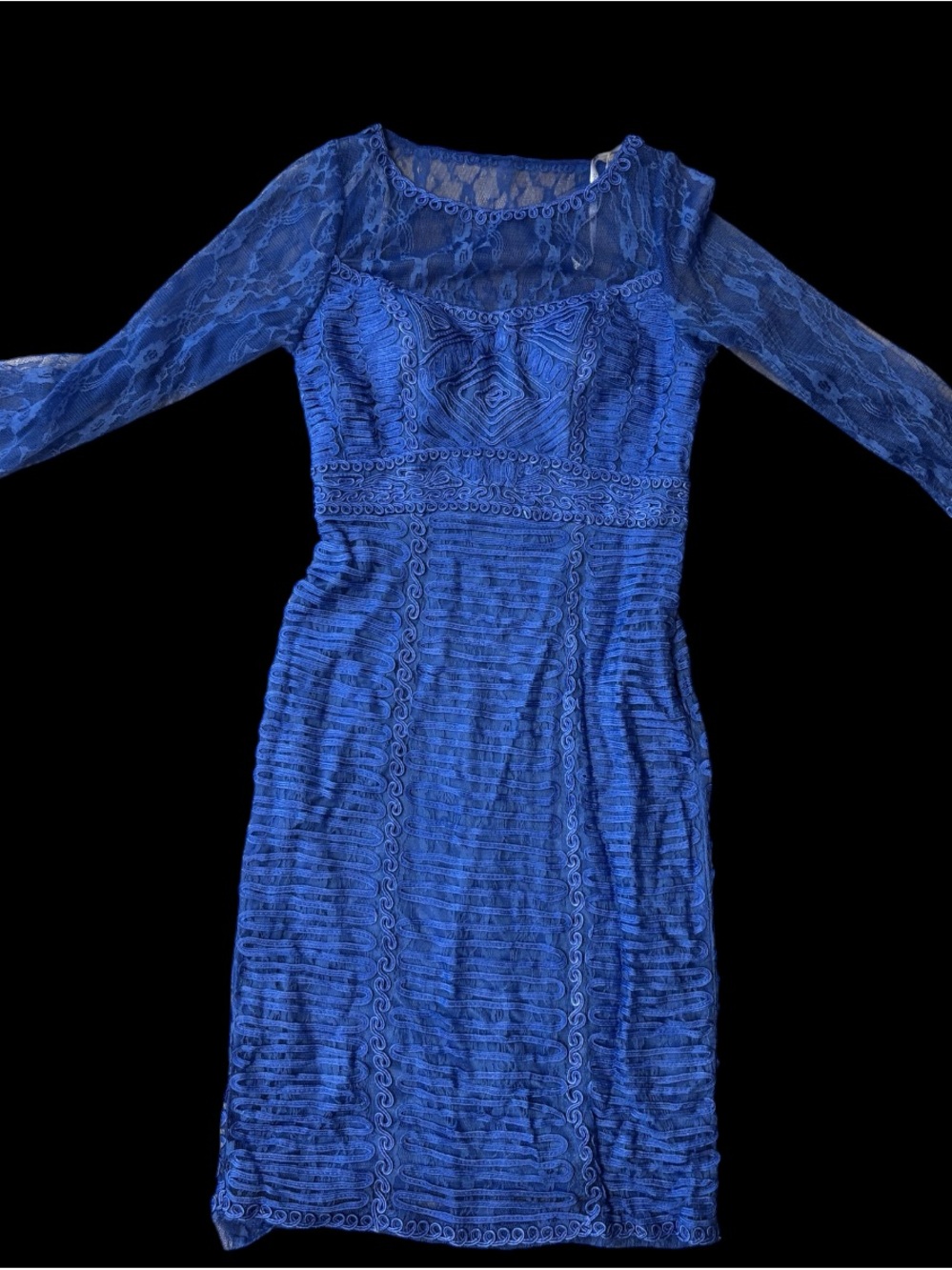 Sue Wong Royal Blue Long Sleeve Lace Bodycon Dress